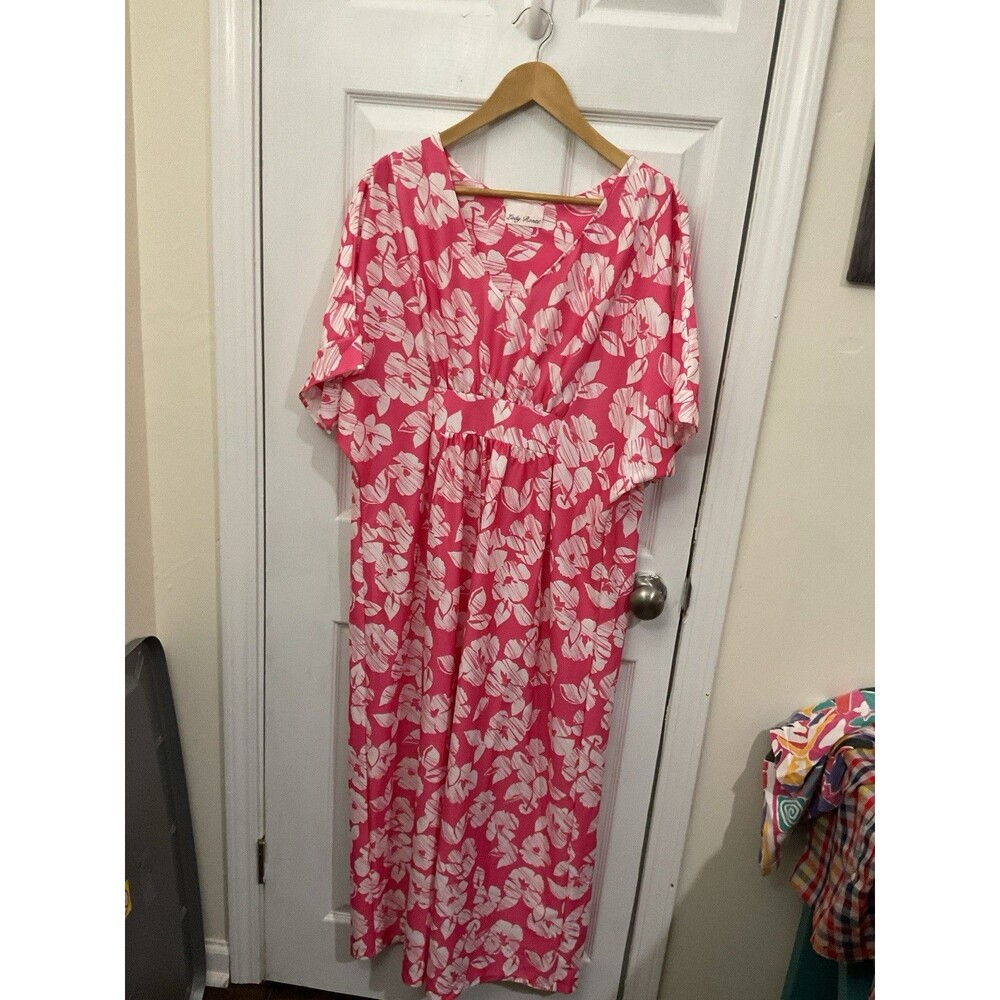 Vintage 1970s Lady Ronte Dress Pink And white Sz X-Large